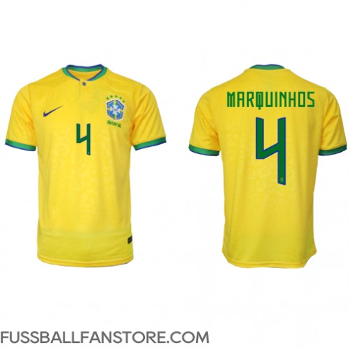 Brasilien Marquinhos #4 Replik Heimtrikot WM 2022 Kurzarm